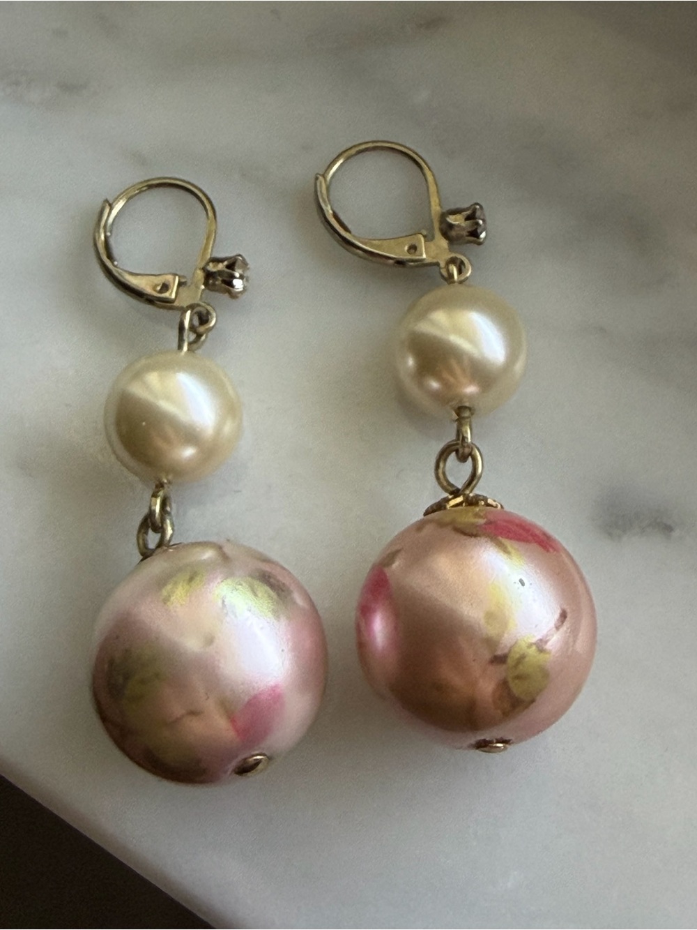Betsey Johnson Pearl Drop Earrings with Pink Floral Accents - Women Jewelry